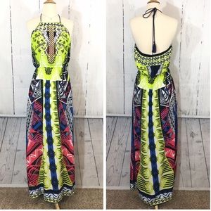 ALYA Halter Maxi dress beaded and embroidered, L